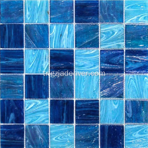 Yüzme Havuzu Zemin Mavi Cam Mozaik Taş